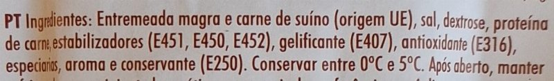 Foto da lista de ingredientes