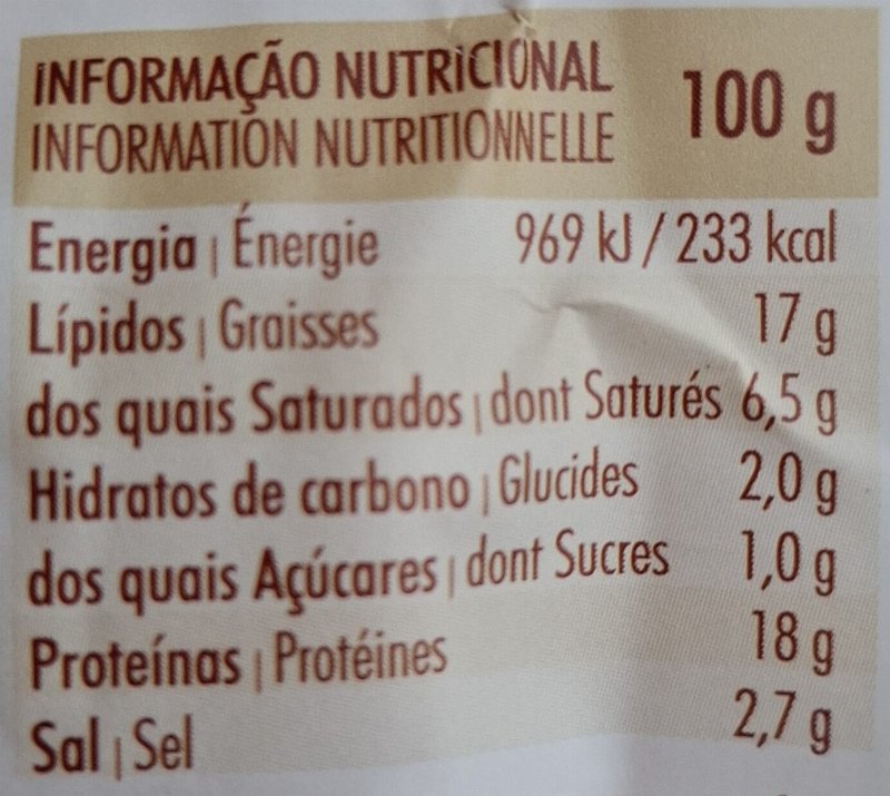 Foto da tabela nutricional