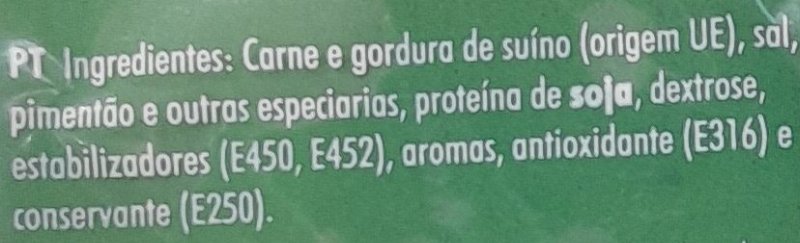 Foto da lista de ingredientes