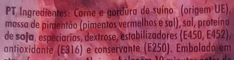 Foto da lista de ingredientes
