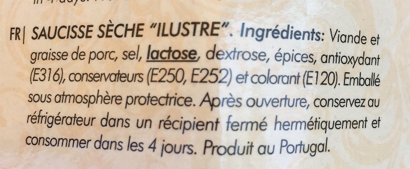 Foto da lista de ingredientes
