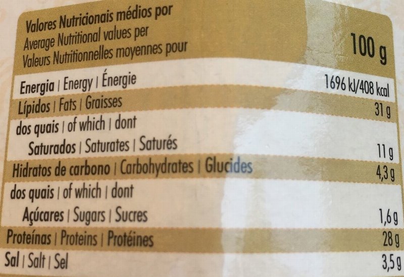 Foto da tabela nutricional