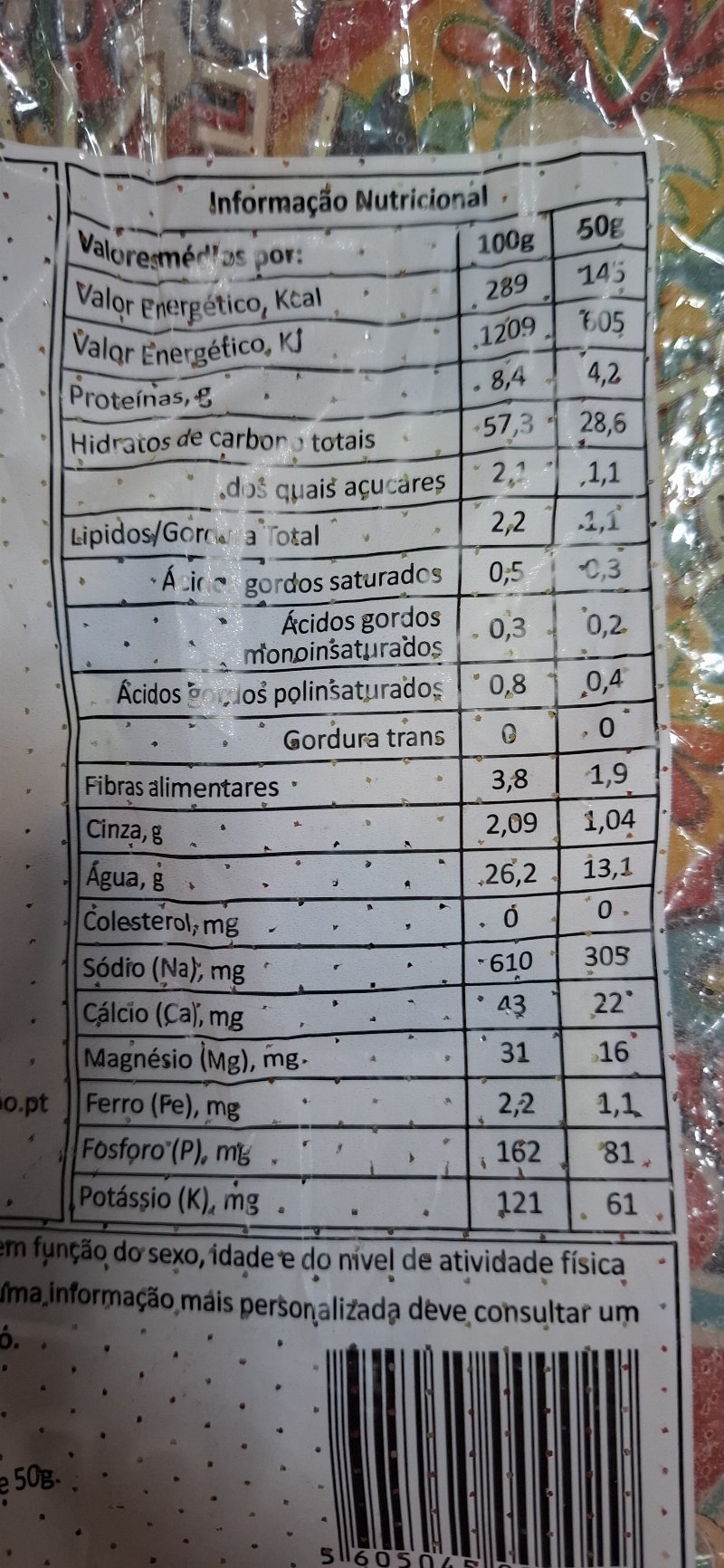 Foto da lista de ingredientes