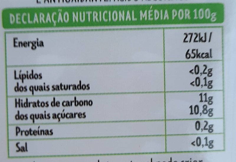 Foto da tabela nutricional