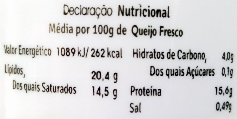 Foto da tabela nutricional