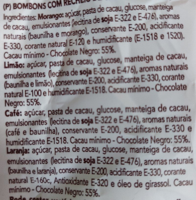 Foto da lista de ingredientes