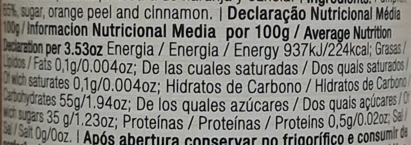 Foto da tabela nutricional