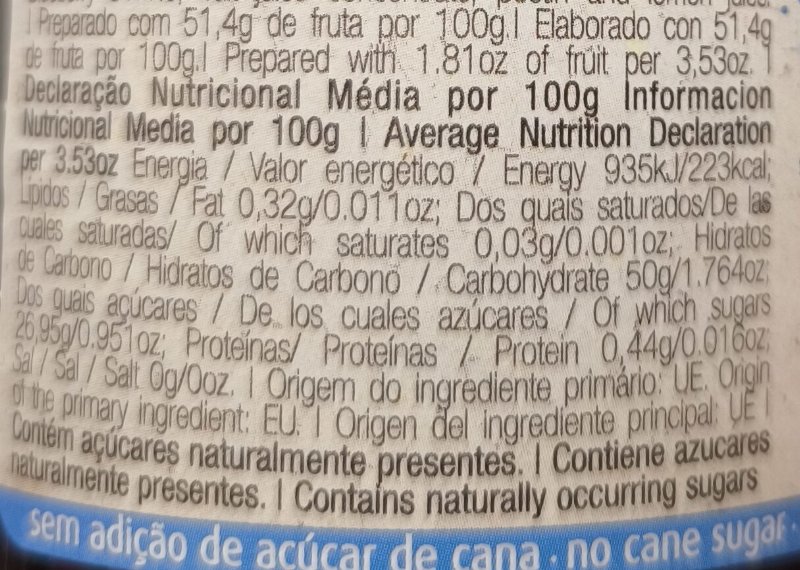 Foto da tabela nutricional