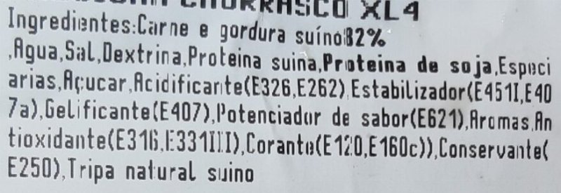 Foto da lista de ingredientes