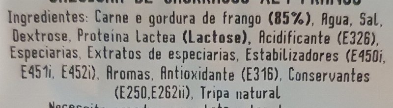 Foto da lista de ingredientes