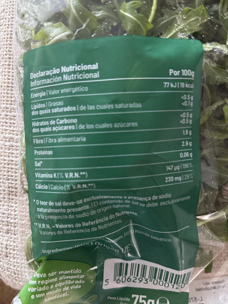 Foto da lista de ingredientes