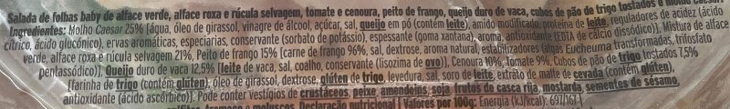 Foto da lista de ingredientes