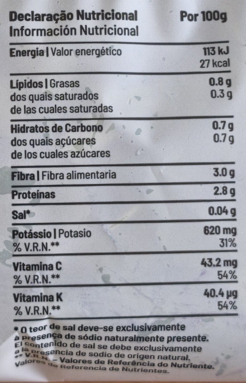 Foto da tabela nutricional