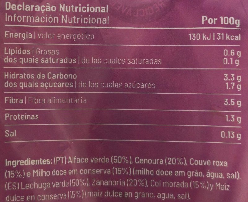 Foto da tabela nutricional