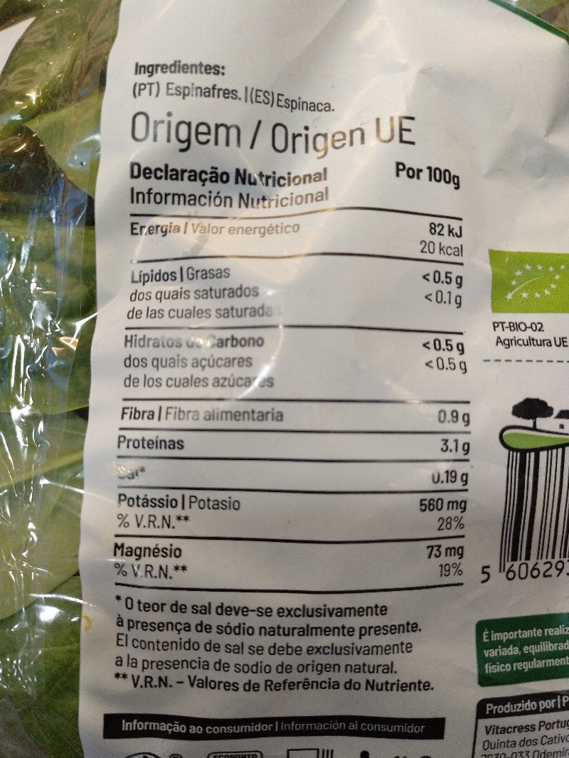 Foto da tabela nutricional