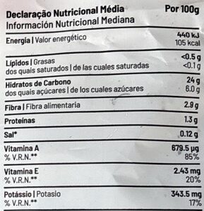 Foto da tabela nutricional