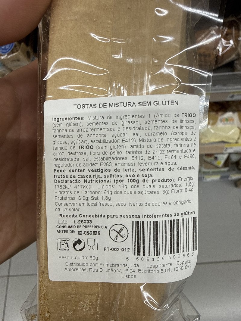 Foto da lista de ingredientes