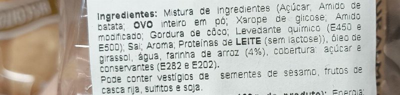 Foto da lista de ingredientes