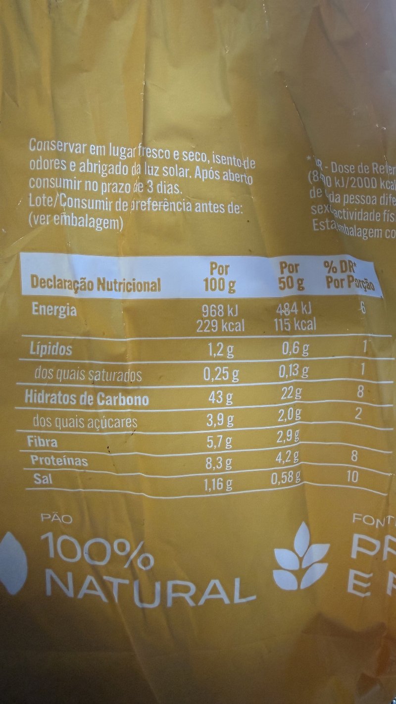 Foto da tabela nutricional