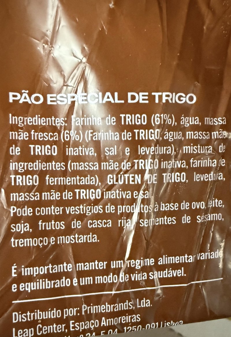 Foto da lista de ingredientes