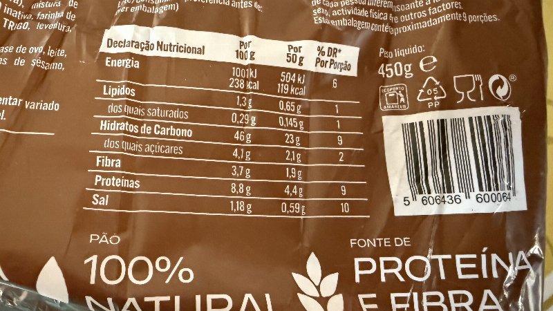 Foto da tabela nutricional