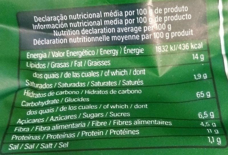 Foto da tabela nutricional