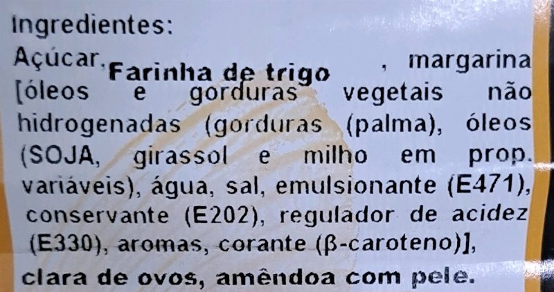 Foto da lista de ingredientes
