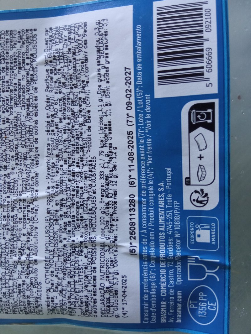 Foto da tabela nutricional