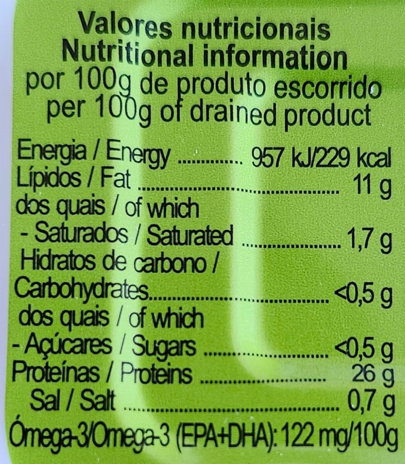 Foto da tabela nutricional