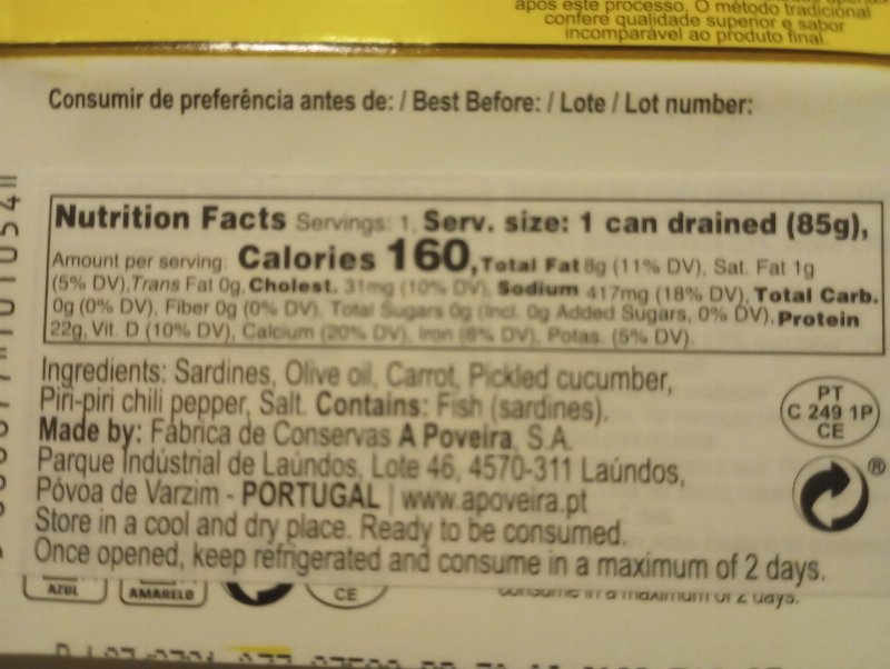 Foto da tabela nutricional