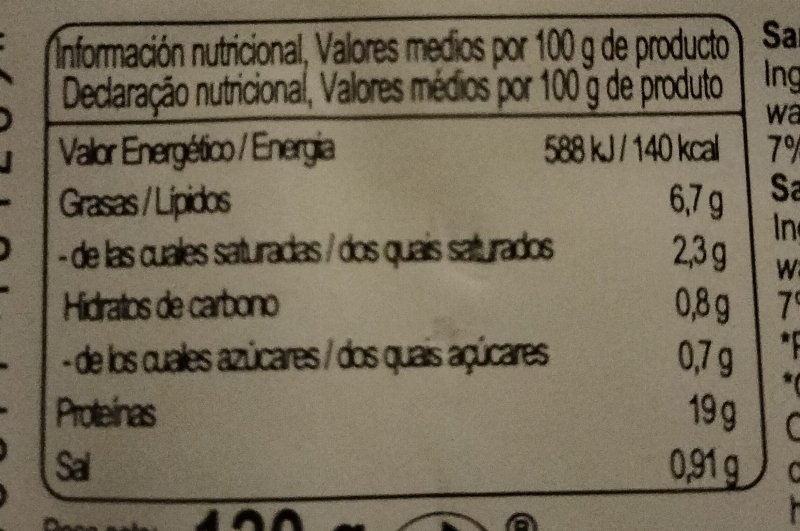 Foto da tabela nutricional
