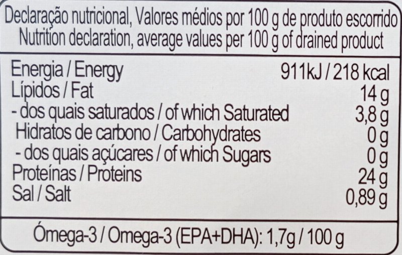 Foto da tabela nutricional