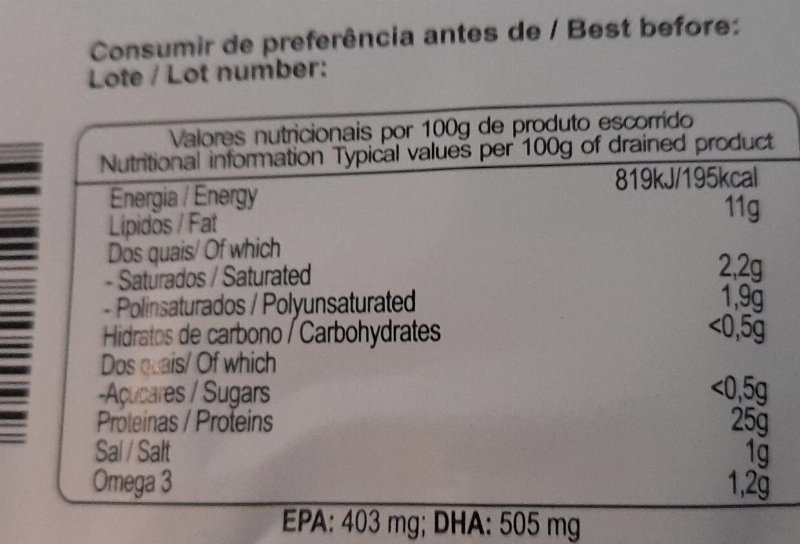 Foto da tabela nutricional