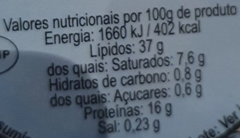 Foto da tabela nutricional