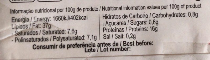 Foto da tabela nutricional