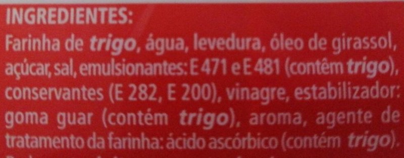 Foto da lista de ingredientes