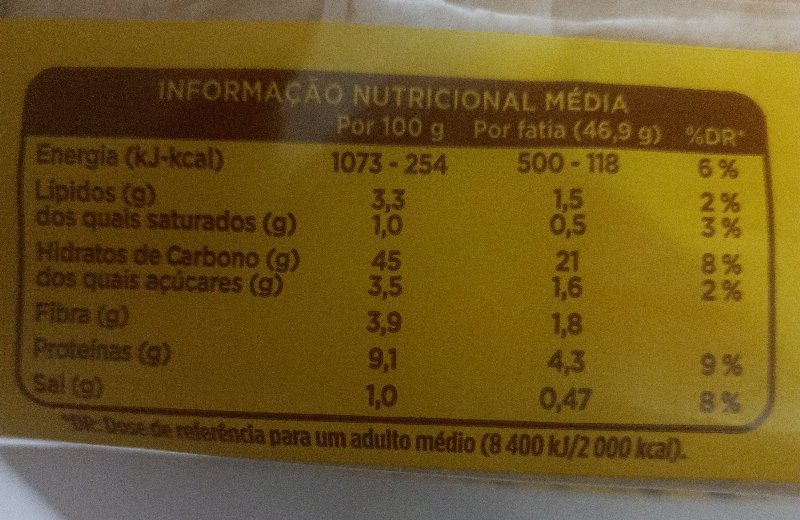 Foto da tabela nutricional
