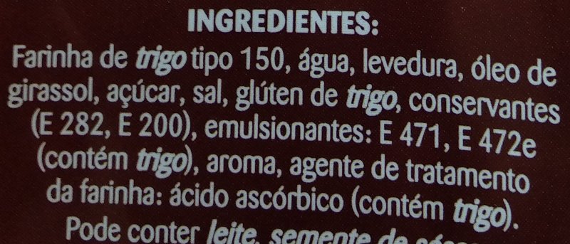 Foto da lista de ingredientes