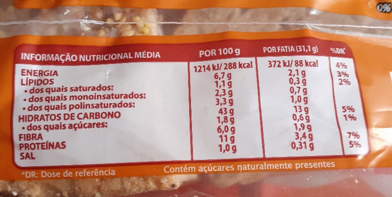 Foto da tabela nutricional