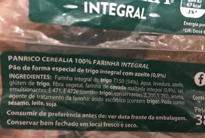 Foto da lista de ingredientes