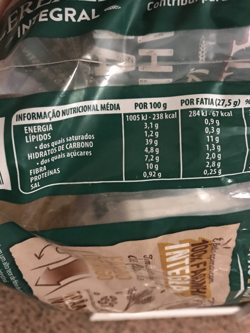 Foto da tabela nutricional