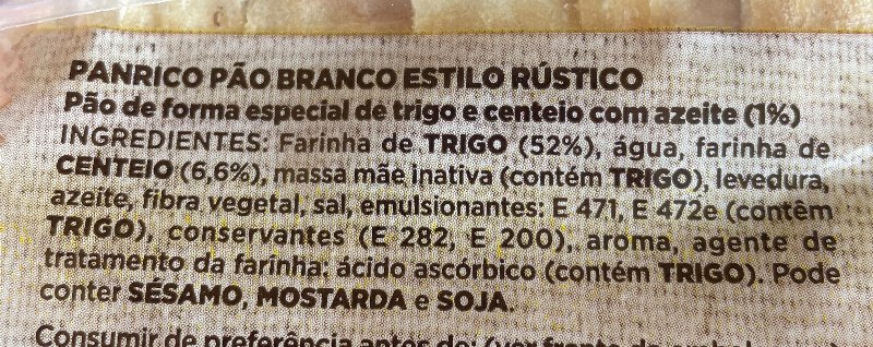 Foto da lista de ingredientes