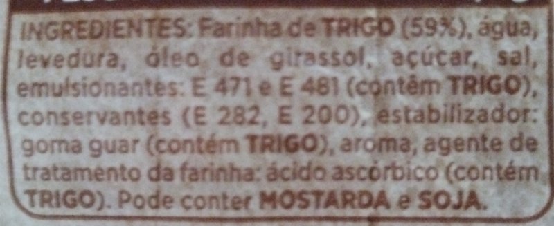 Foto da lista de ingredientes