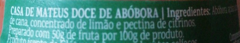 Foto da lista de ingredientes
