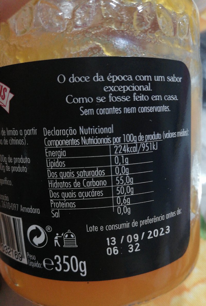 Foto da tabela nutricional