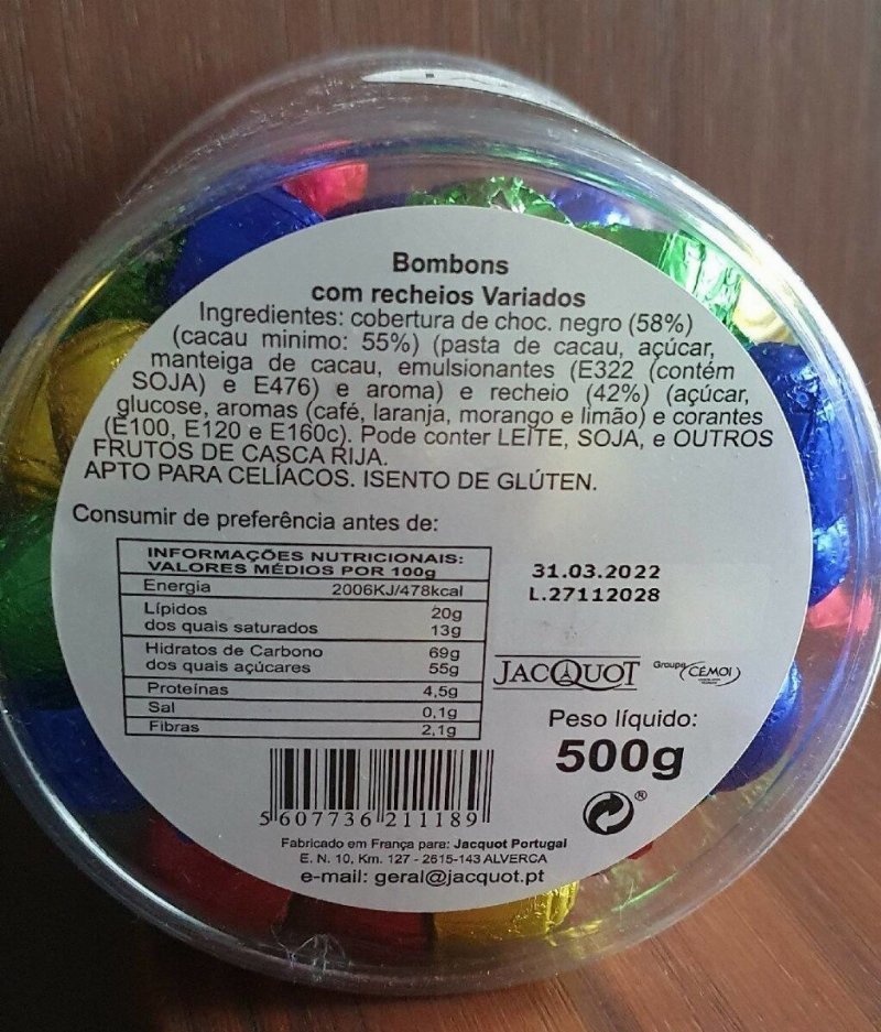 Foto da tabela nutricional