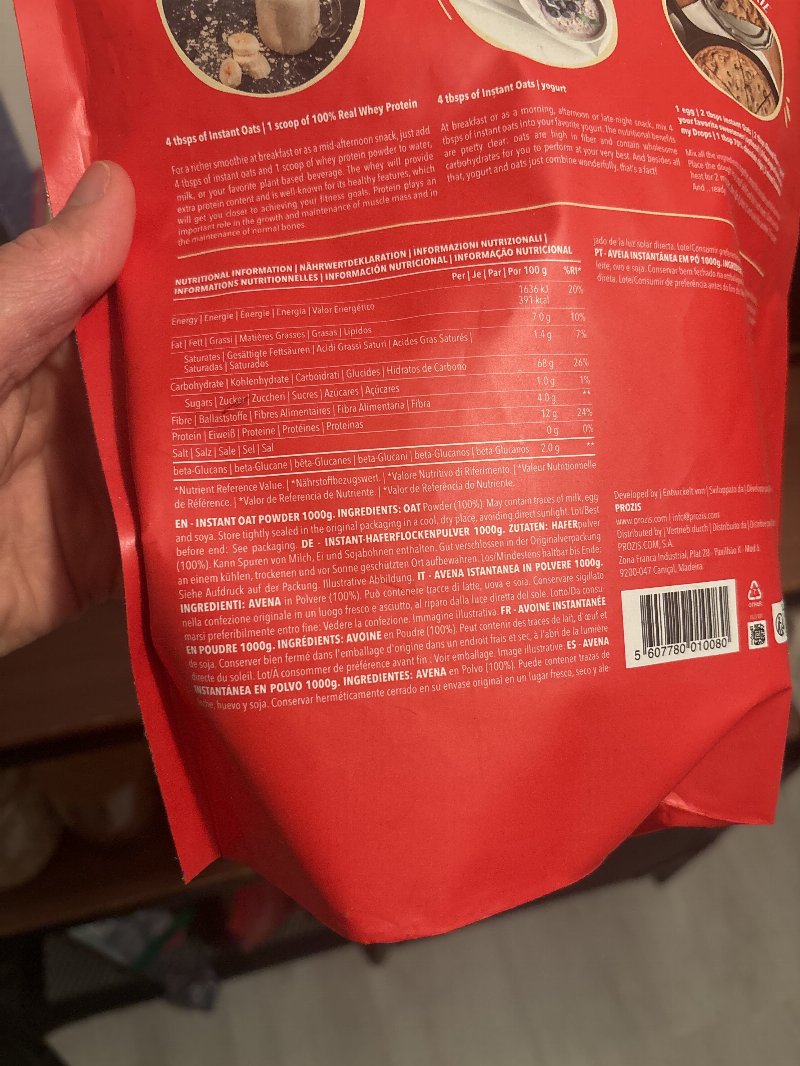Foto da lista de ingredientes