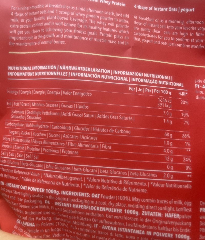 Foto da tabela nutricional