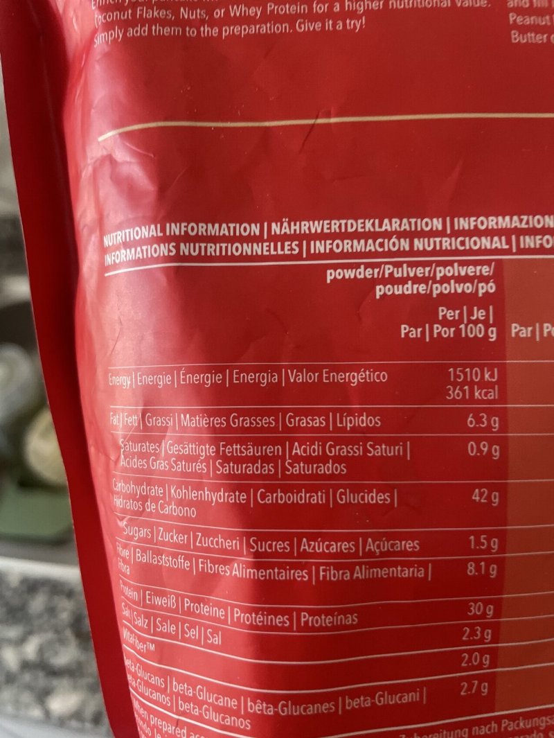 Foto da tabela nutricional