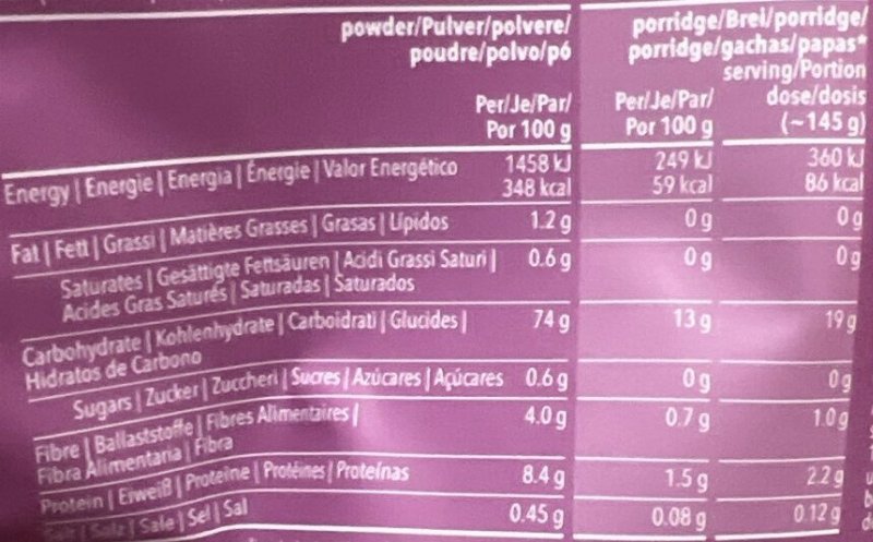 Foto da tabela nutricional